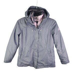 Womens Gray & Pink Zeroxposur Hooded Coat Jacket Full Zip Double layer Size L